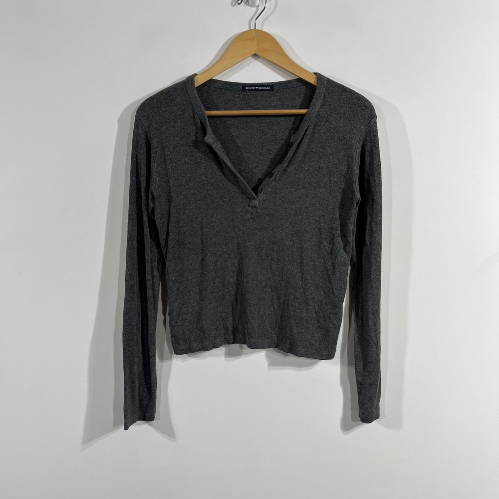 Brandy Melville Y2K Parisian Capsule Grunge Long Sleeve Ribbed Henley Top Medium
